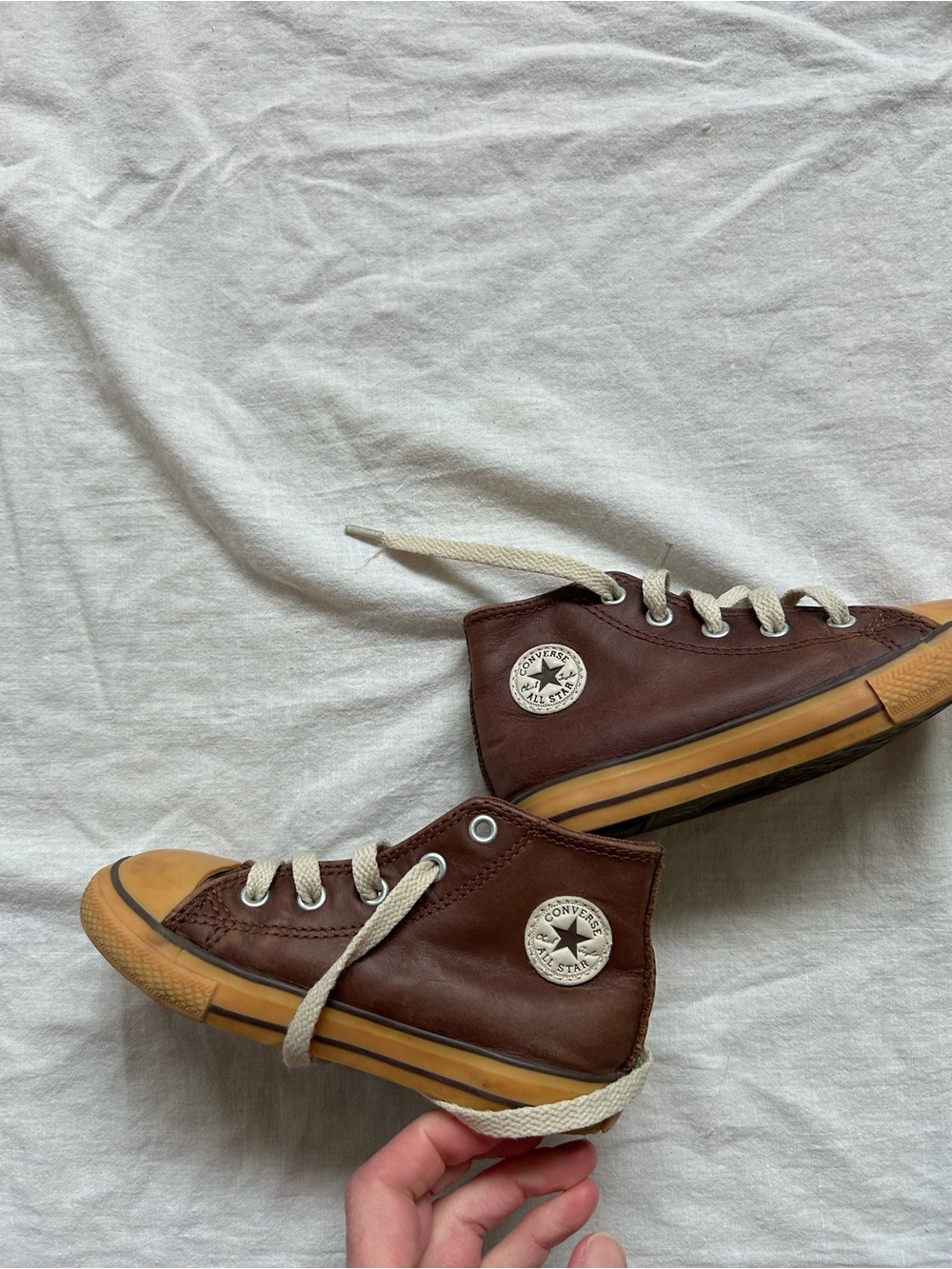 Converse Brown Leather Kids' High-Top Sneakers with Cream Laces